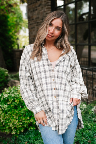 Everyday Plaid Button-Up Oversized Flannel - Natural
