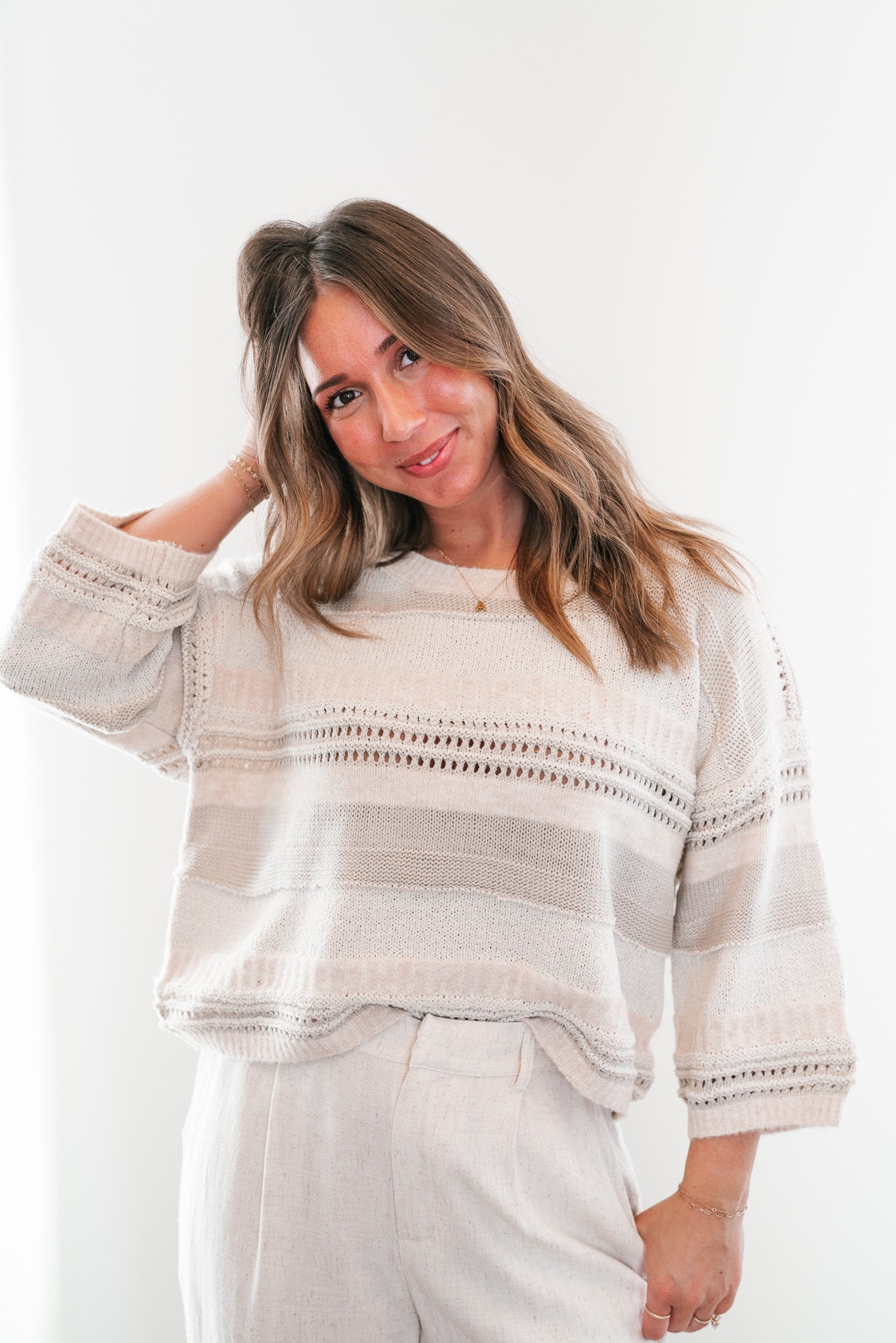 Neutral Dreamer Ivory Striped Sweater