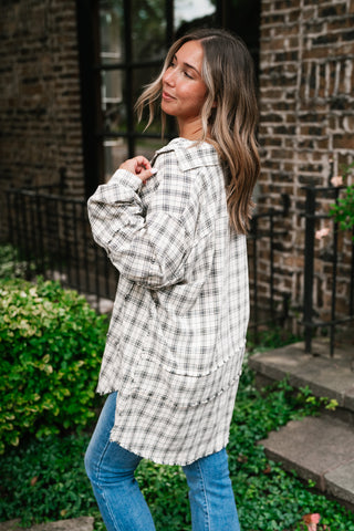 Everyday Plaid Button-Up Oversized Flannel - Natural