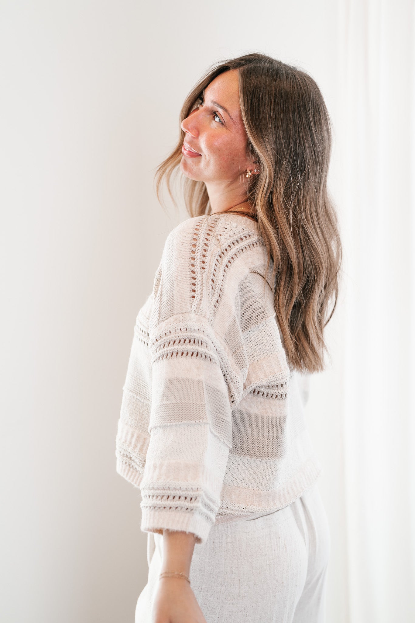 Neutral Dreamer Ivory Striped Sweater