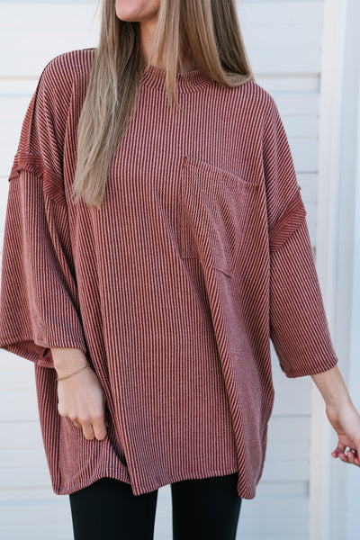 Forever Ideal Ribbed Top - Rust