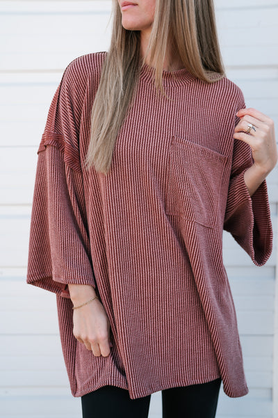 Forever Ideal Ribbed Top - Rust