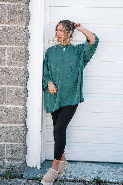 Forever Ideal Ribbed Top - Hunter Green