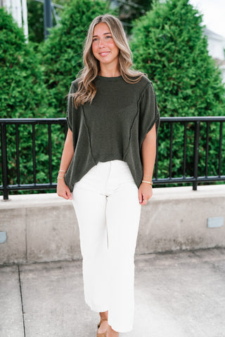 Wander Free Drop Shoulder Relaxed Pullover Sweater - Green