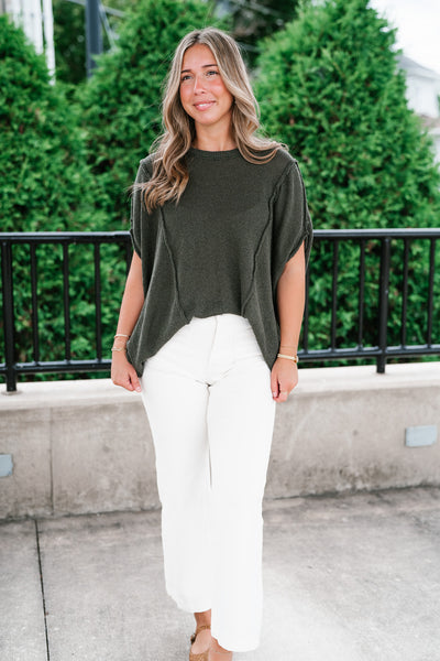 Wander Free Drop Shoulder Relaxed Pullover Sweater - Green