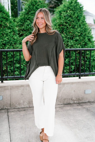 Wander Free Drop Shoulder Relaxed Pullover Sweater - Green