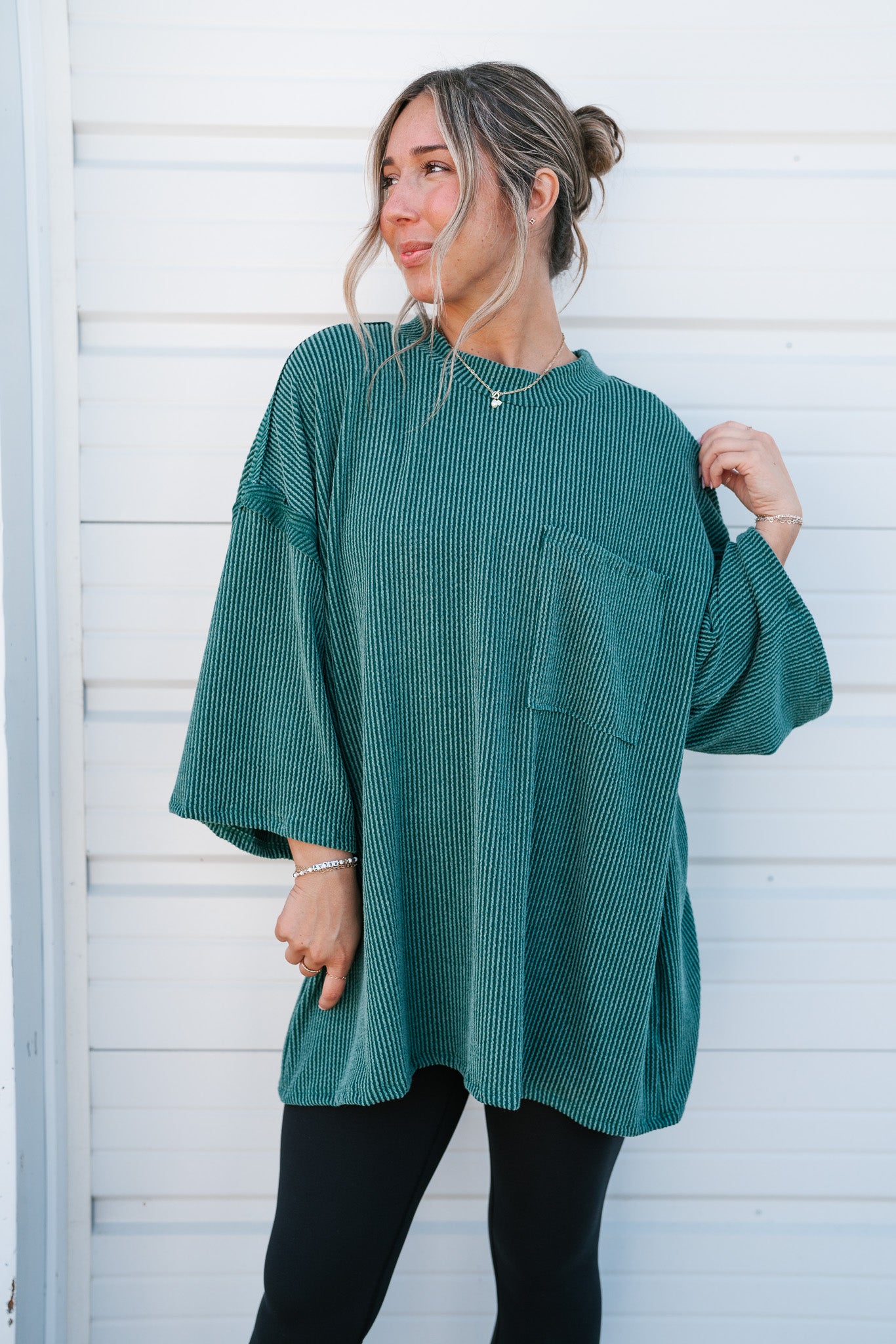 Forever Ideal Ribbed Top - Hunter Green