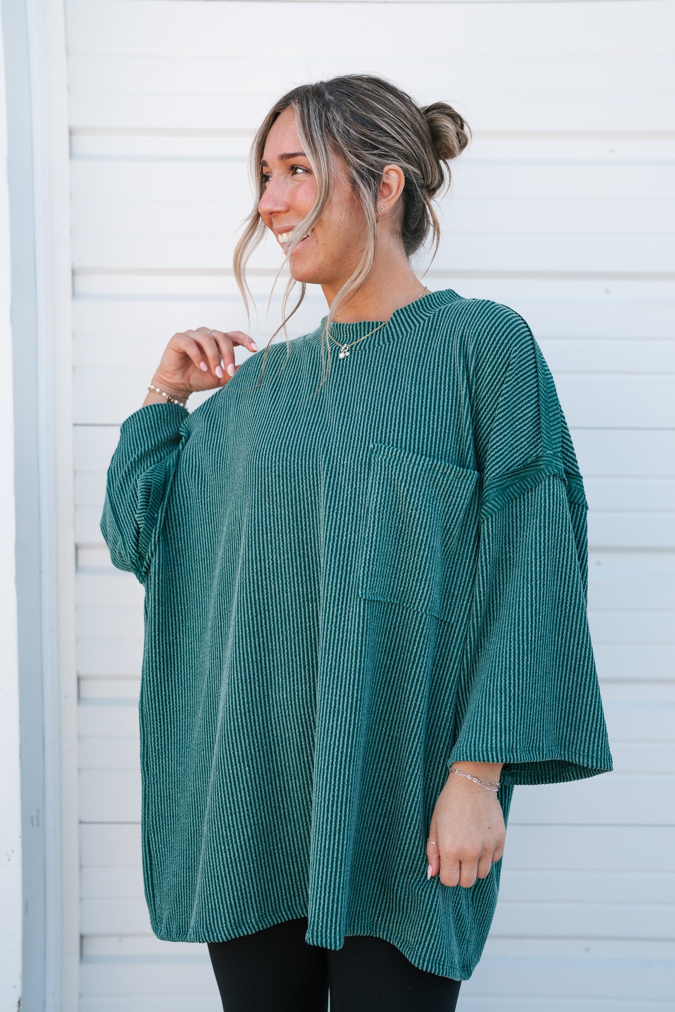 Forever Ideal Ribbed Top - Hunter Green