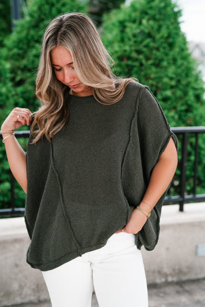 Wander Free Drop Shoulder Relaxed Pullover Sweater - Green