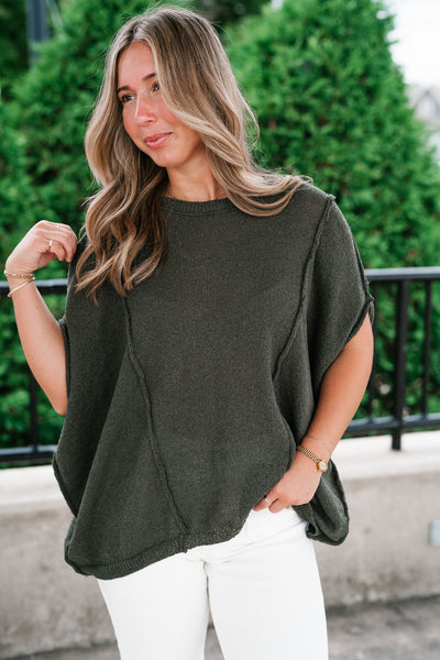 Wander Free Drop Shoulder Relaxed Pullover Sweater - Green