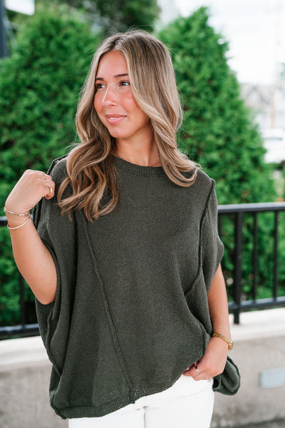 Wander Free Drop Shoulder Relaxed Pullover Sweater - Green