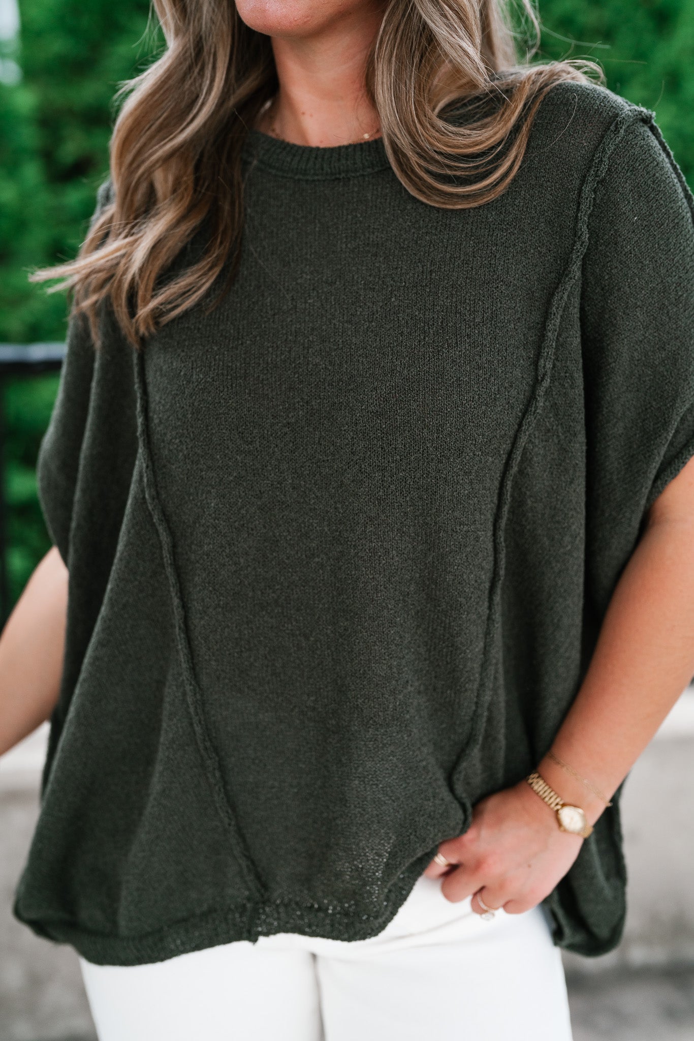 Wander Free Drop Shoulder Relaxed Pullover Sweater - Green