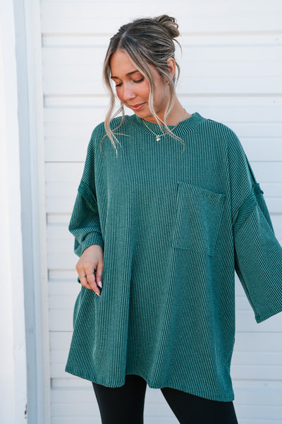 Forever Ideal Ribbed Top - Hunter Green