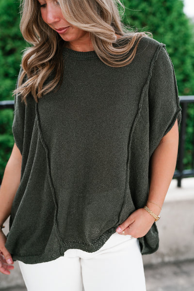 Wander Free Drop Shoulder Relaxed Pullover Sweater - Green