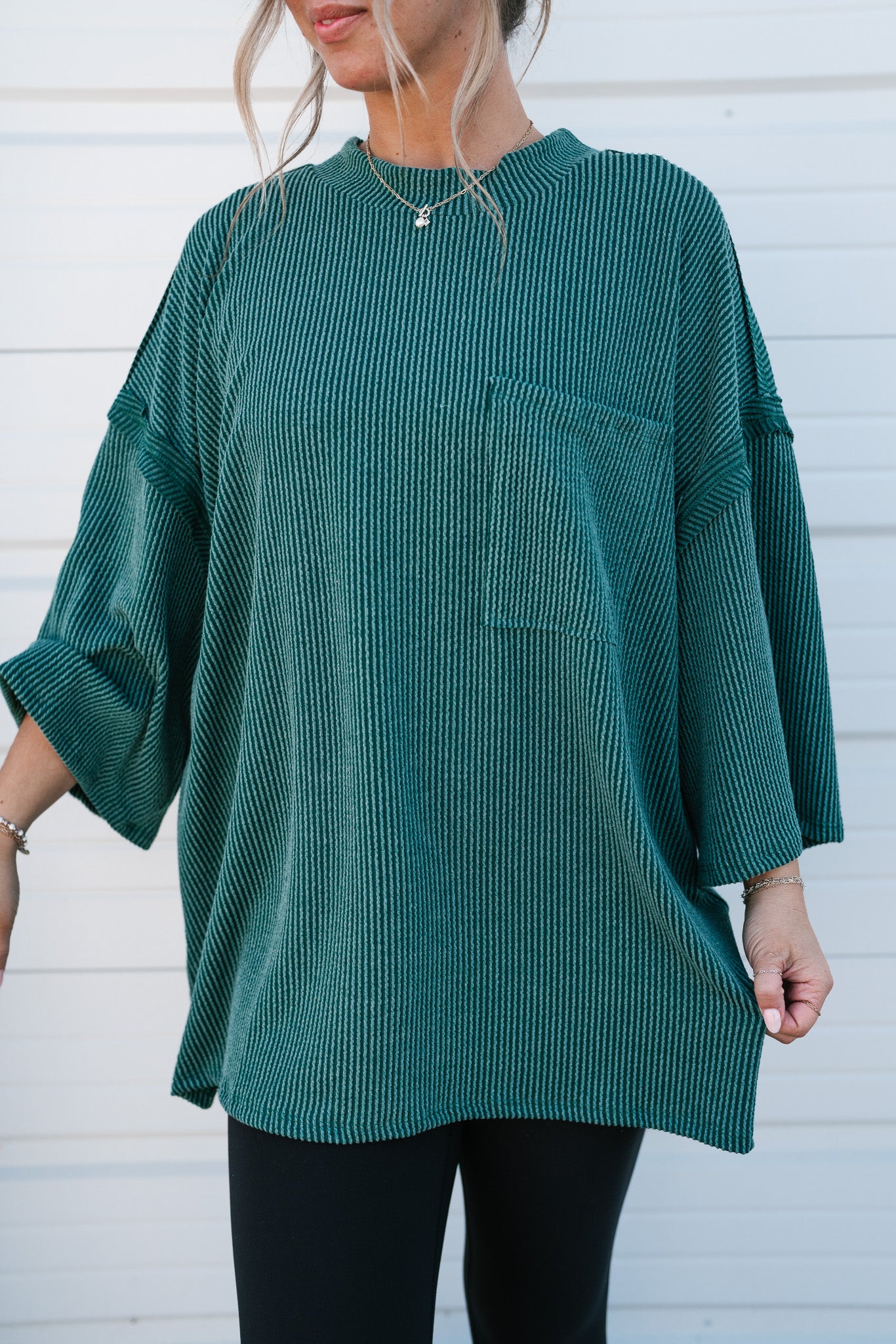 Forever Ideal Ribbed Top - Hunter Green