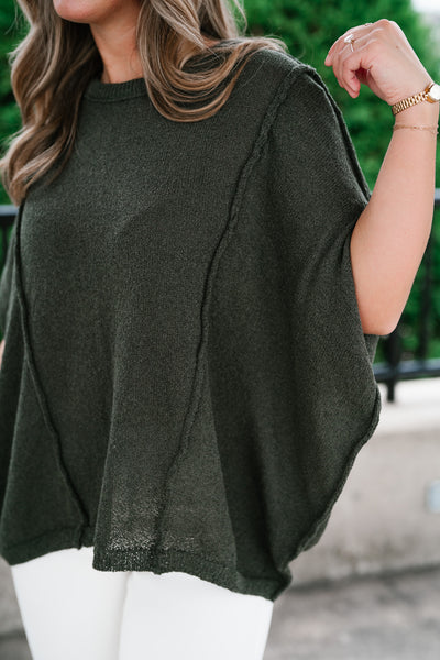 Wander Free Drop Shoulder Relaxed Pullover Sweater - Green