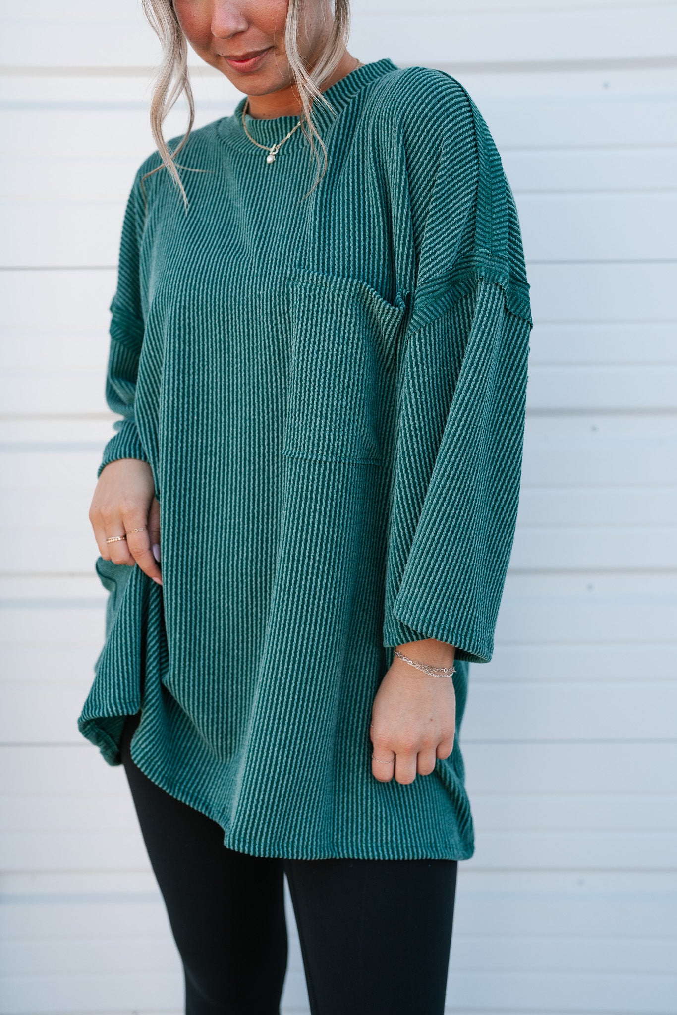 Forever Ideal Ribbed Top - Hunter Green