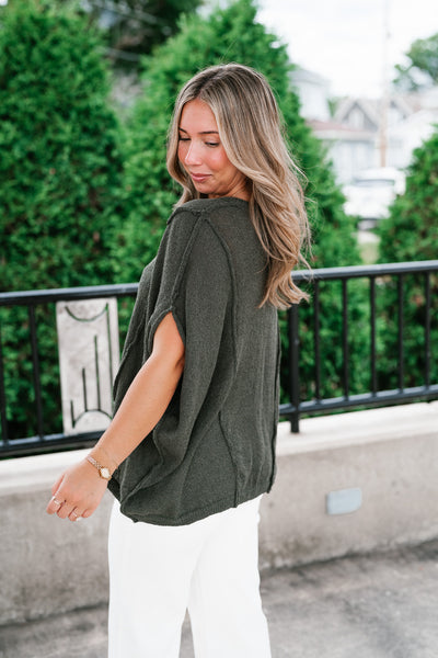 Wander Free Drop Shoulder Relaxed Pullover Sweater - Green
