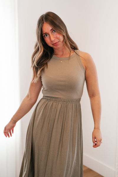 Olive Everyday Luxe Ribbed Satin Dress