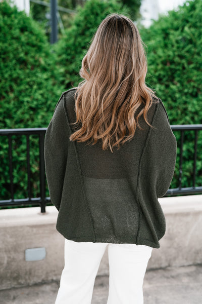 Wander Free Drop Shoulder Relaxed Pullover Sweater - Green