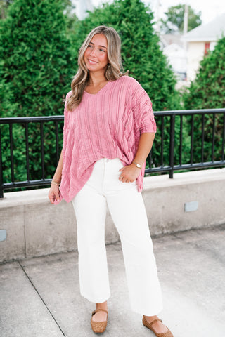 Willows Textured Relaxed Top - Dusty Mauve