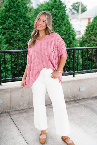Willows Textured Relaxed Top - Dusty Mauve