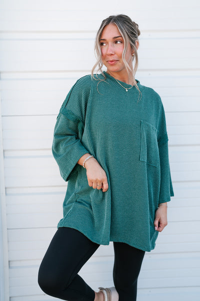 Forever Ideal Ribbed Top - Hunter Green