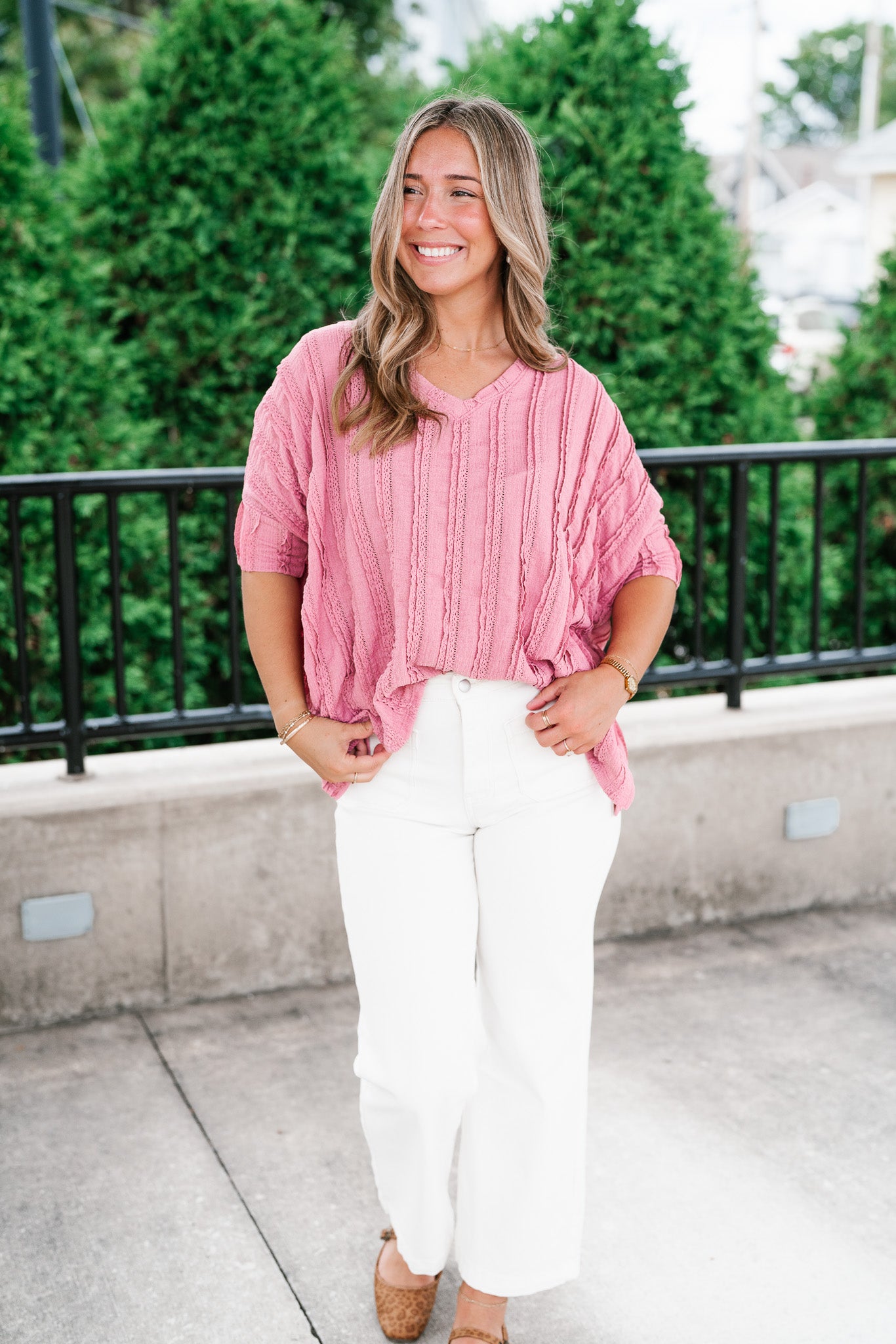 Willows Textured Relaxed Top - Dusty Mauve