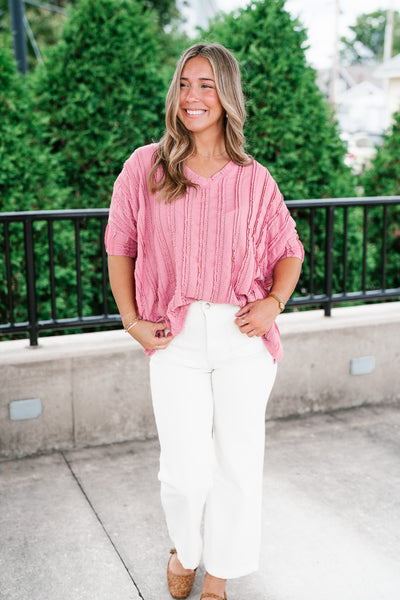 Willows Textured Relaxed Top - Dusty Mauve
