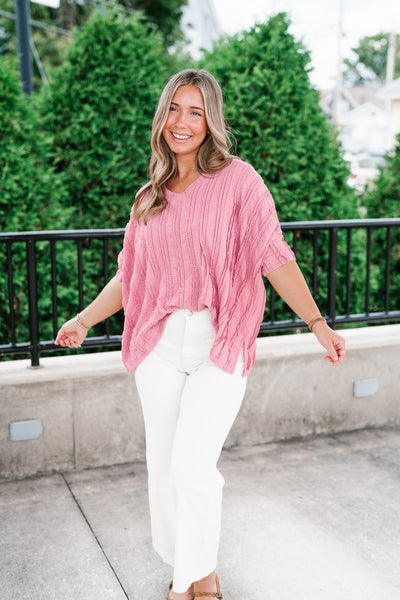 Willows Textured Relaxed Top - Dusty Mauve
