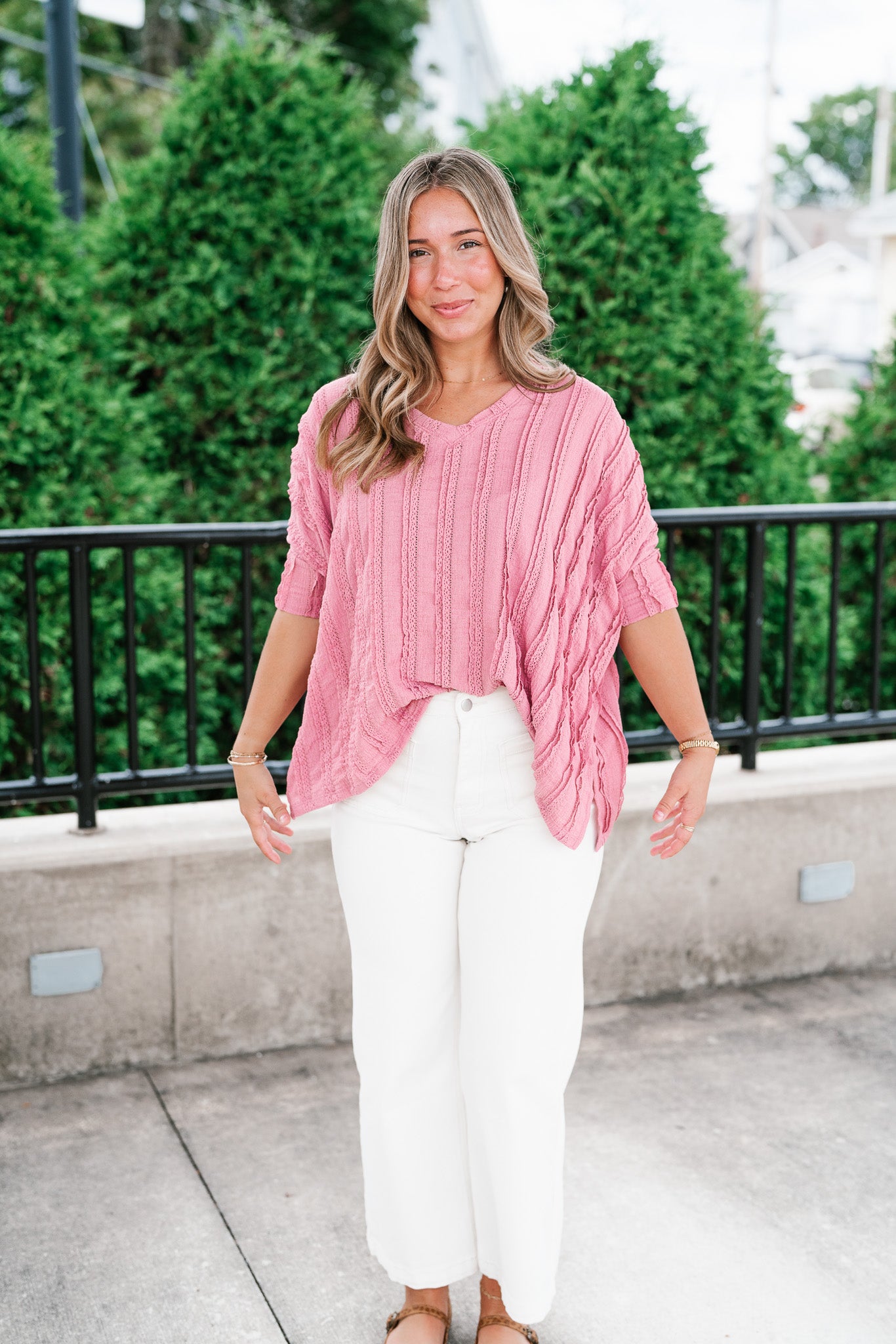 Willows Textured Relaxed Top - Dusty Mauve