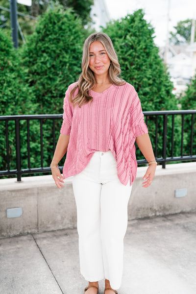 Willows Textured Relaxed Top - Dusty Mauve