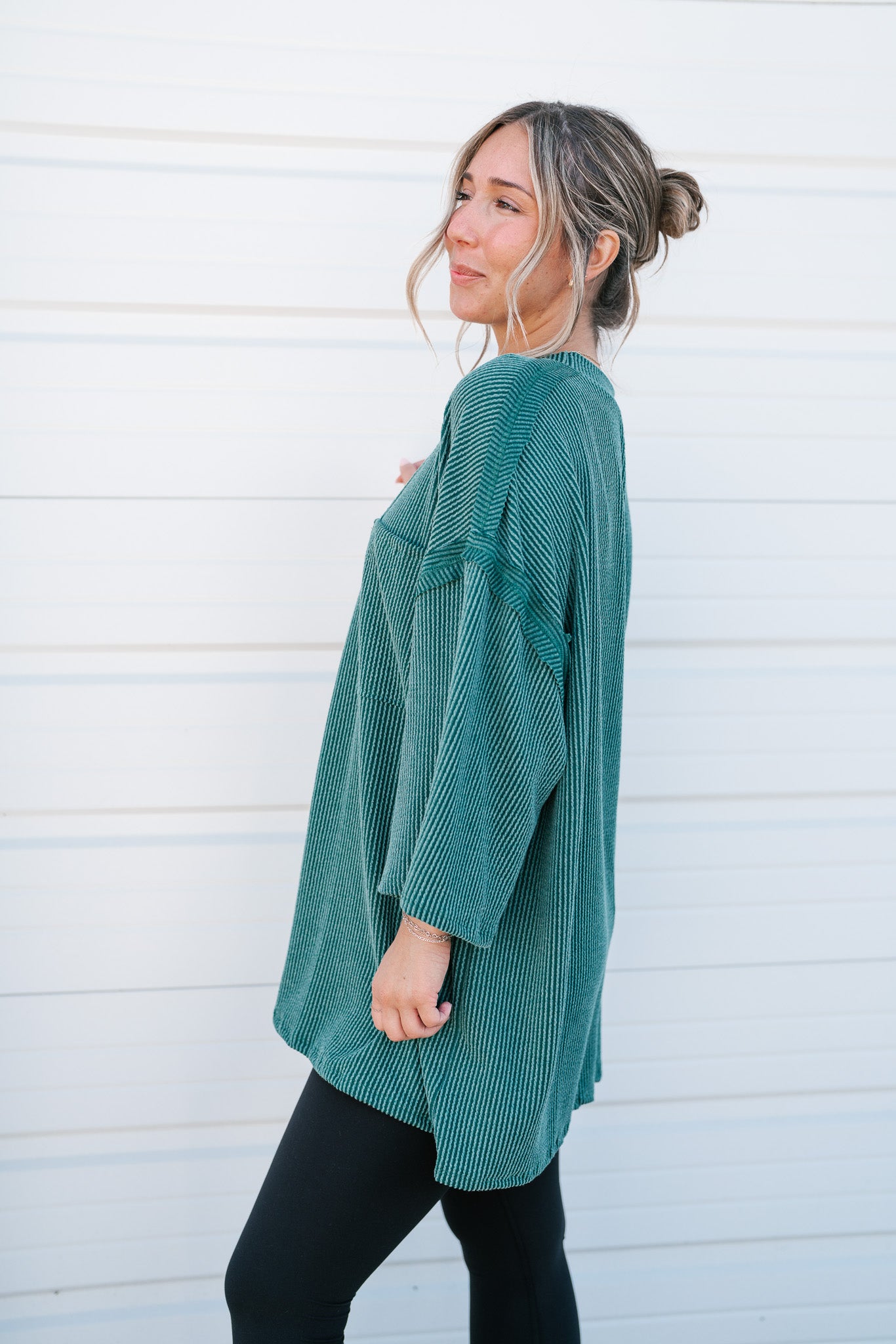 Forever Ideal Ribbed Top - Hunter Green