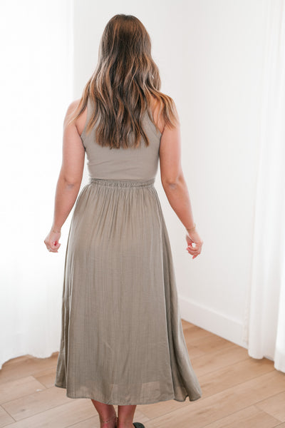 Olive Everyday Luxe Ribbed Satin Dress