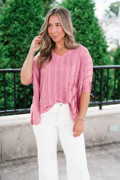 Willows Textured Relaxed Top - Dusty Mauve