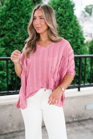 Willows Textured Relaxed Top - Dusty Mauve