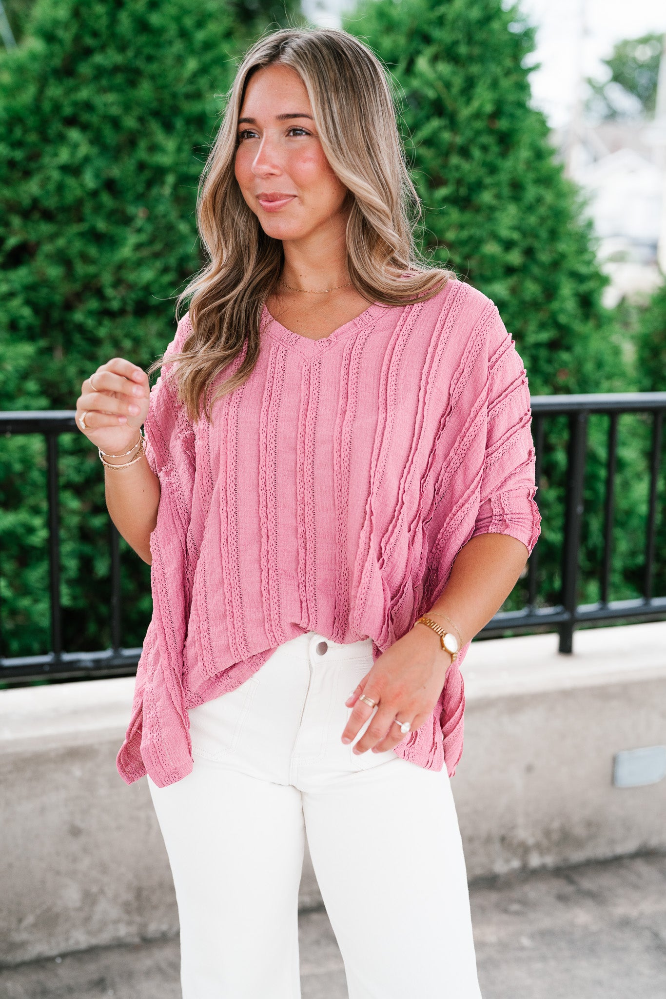 Willows Textured Relaxed Top - Dusty Mauve