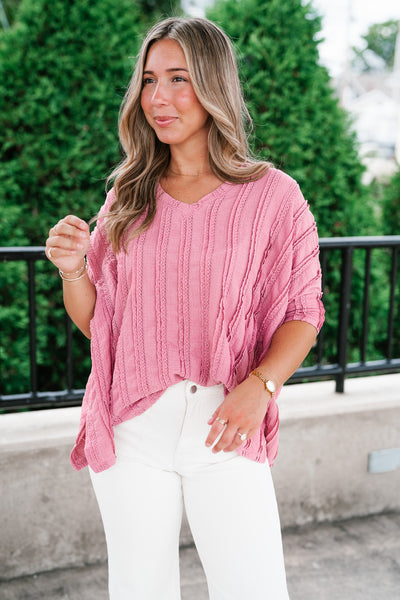 Willows Textured Relaxed Top - Dusty Mauve