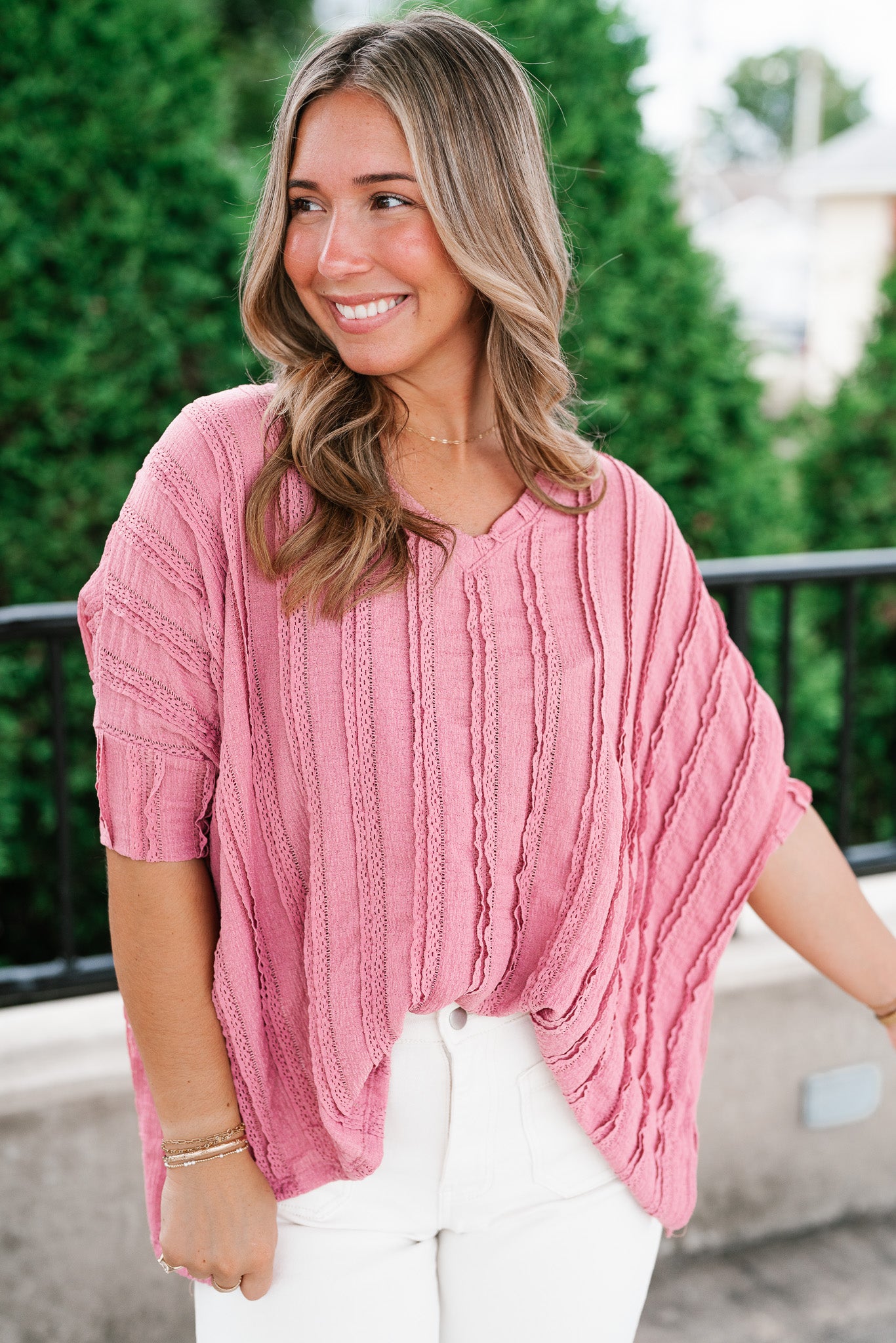 Willows Textured Relaxed Top - Dusty Mauve