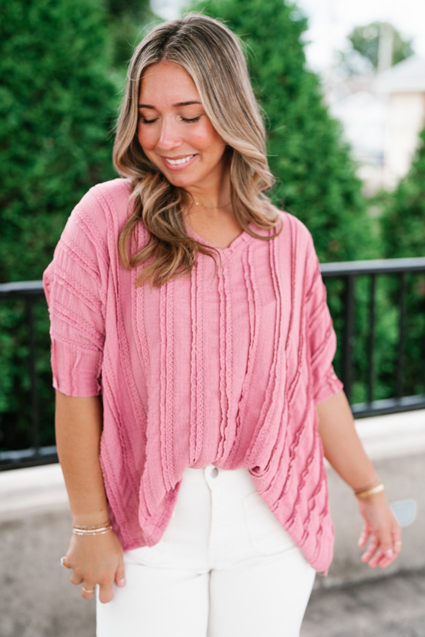 Willows Textured Relaxed Top - Dusty Mauve