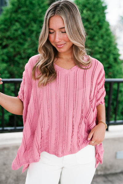 Willows Textured Relaxed Top - Dusty Mauve