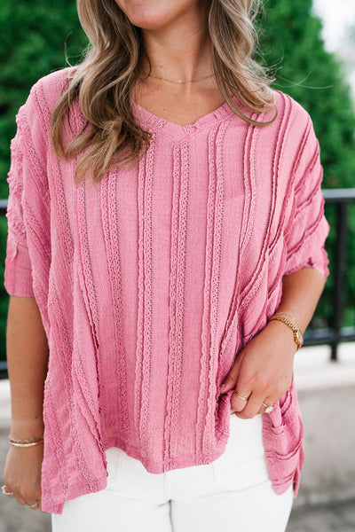 Willows Textured Relaxed Top - Dusty Mauve