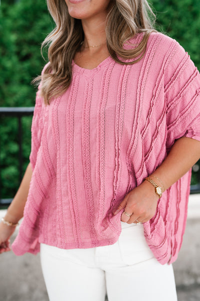 Willows Textured Relaxed Top - Dusty Mauve