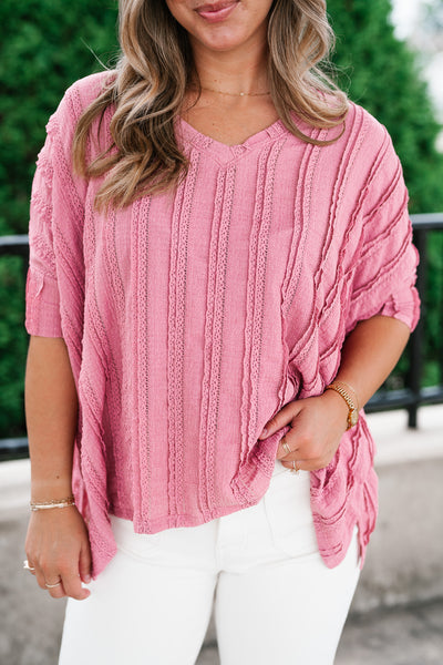 Willows Textured Relaxed Top - Dusty Mauve