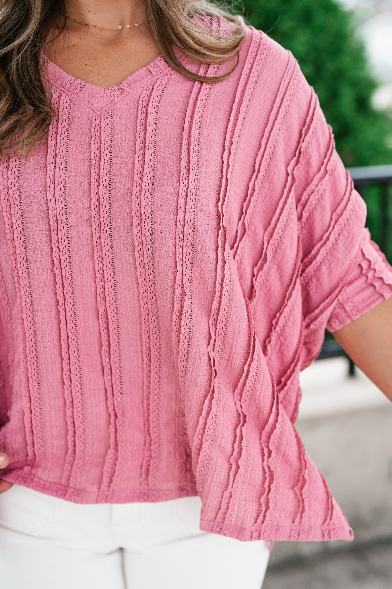 Willows Textured Relaxed Top - Dusty Mauve