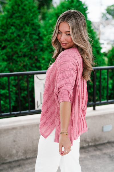 Willows Textured Relaxed Top - Dusty Mauve