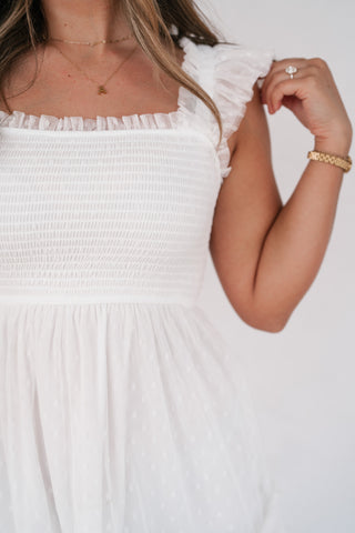 Moment In TIme Smocked Mini Dress - White