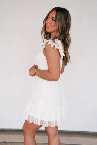 Moment In TIme Smocked Mini Dress - White