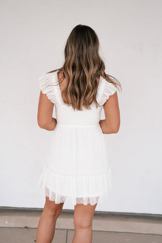 Moment In TIme Smocked Mini Dress - White