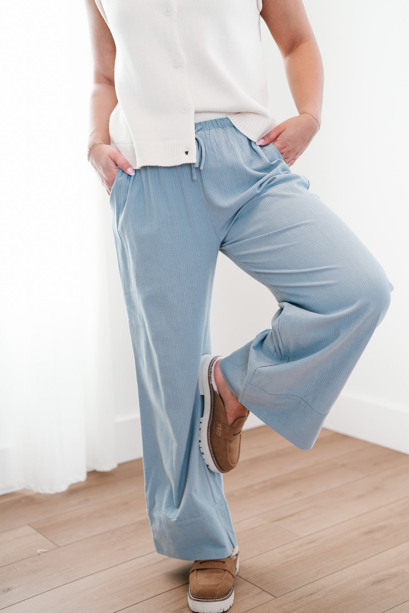 Serene Stripes Wide Leg Drawstring Pant